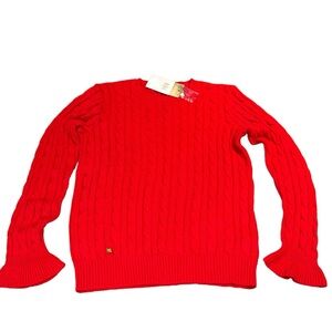 Ralph Lauren red cable knit sweater super nice! Size large 100% cotton‎